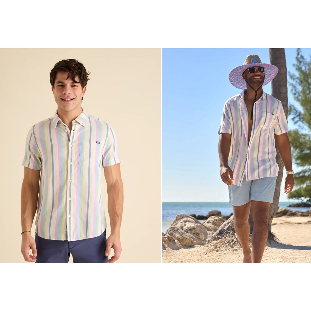 Chubbies‎ Resort Weave Friday Shirt The Soft Serve Khaki Pastel Stripe Size XL